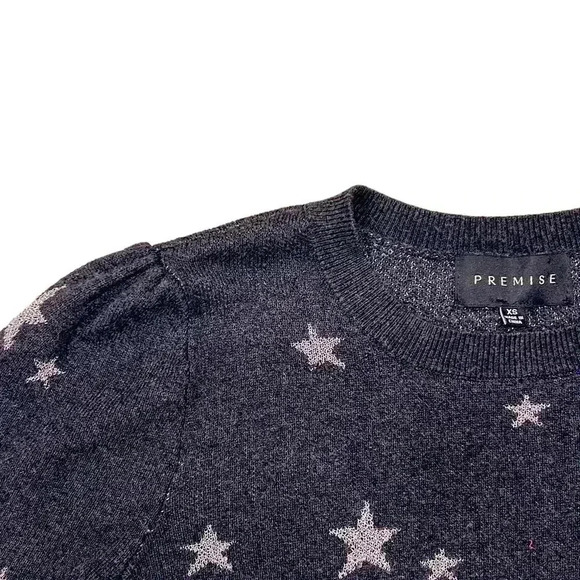 Premise Silver Star Crewneck Gray Black Twist Knit Sweater Free Shipping Sz XS - Picture 2 of 6